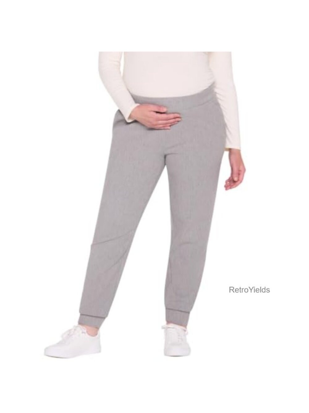 Maternity Under Belly Cozy Jogger Pregnancy Sweatpants Cuffed Hem Pockets